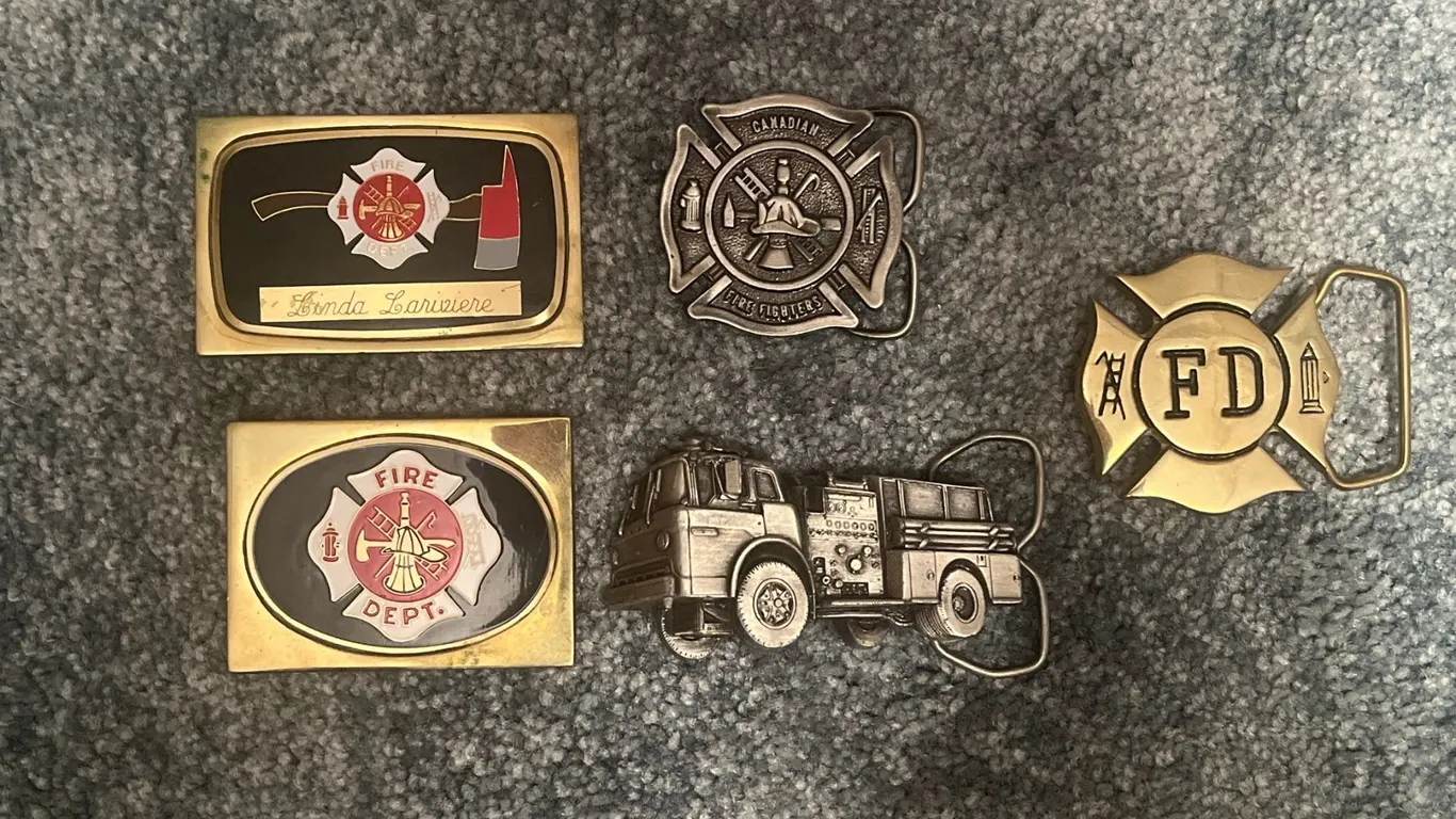 Firefighter Belt Buckle Collection, Solid Brass & Metal, 5 Pieces