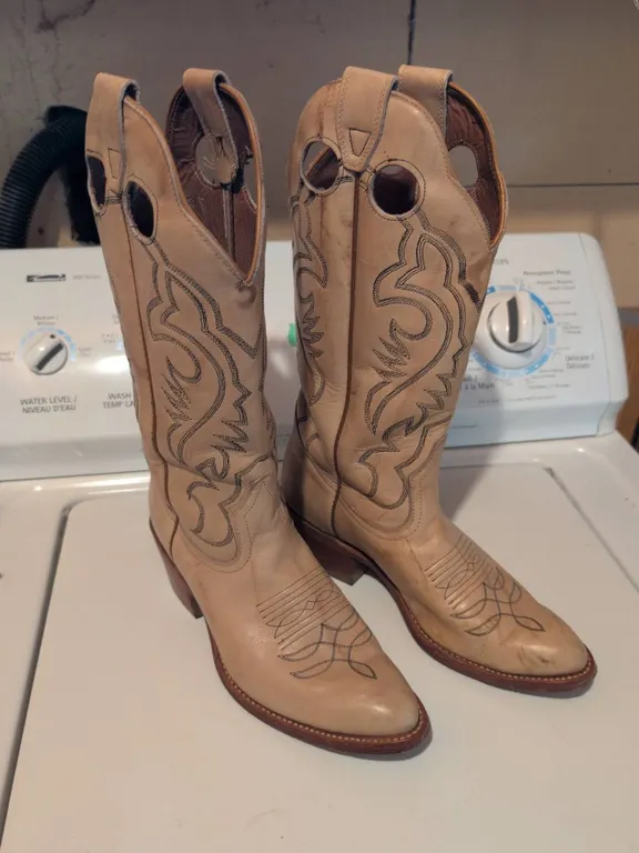 Boulet Tan Leather Western Cowboy Boots, Size 10
