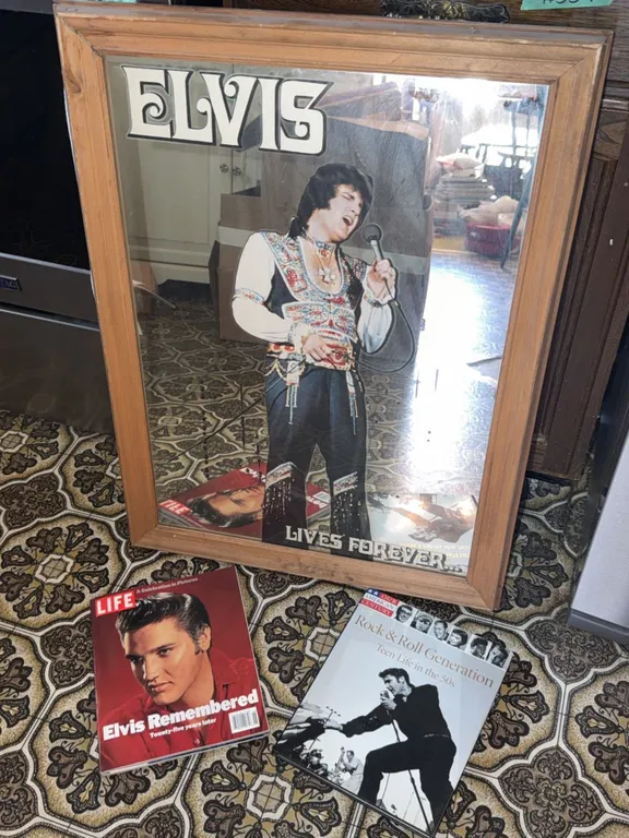 Elvis Presley 'Lives Forever' Framed Mirror and Two Books