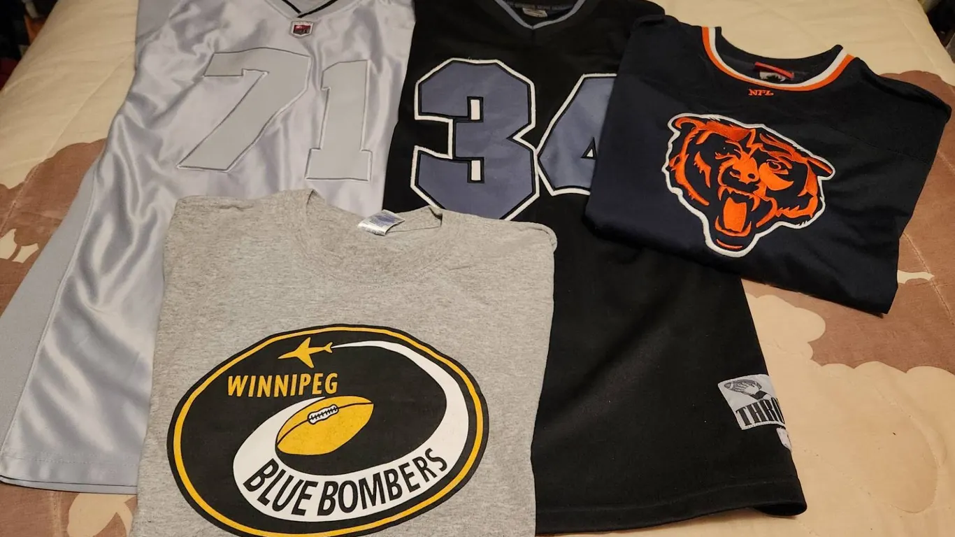 Football Jerseys and Winnipeg Blue Bombers T-Shirt, Sizes Vary