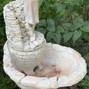 Concrete Bird Bath with Girl and Well Motif