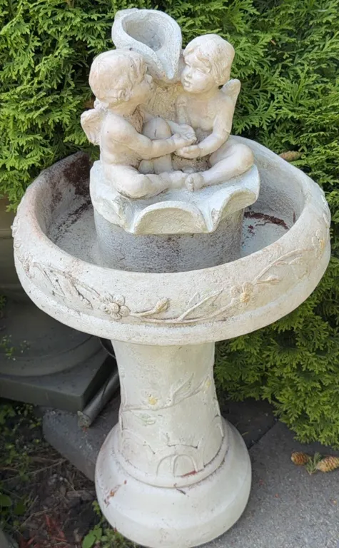 Concrete Garden Bird Bath with Cherub Figures
