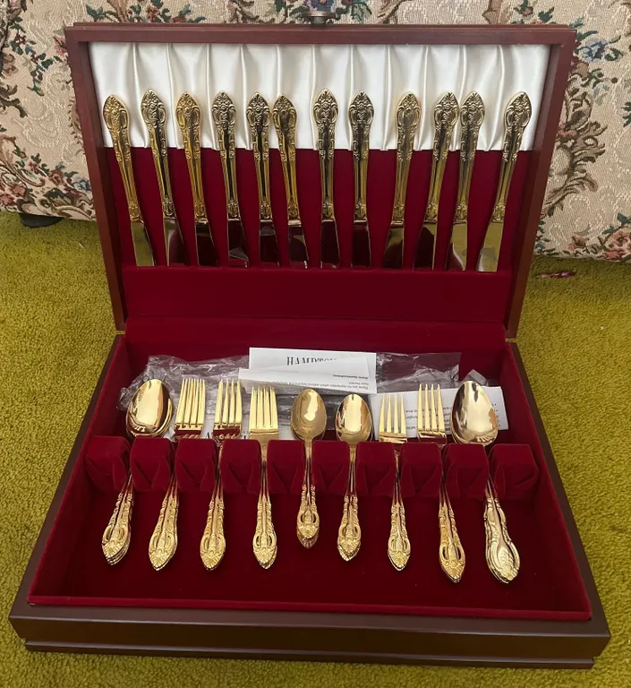 Hampton Silversmiths Gold-Toned Stainless Steel Flatware Set in Box