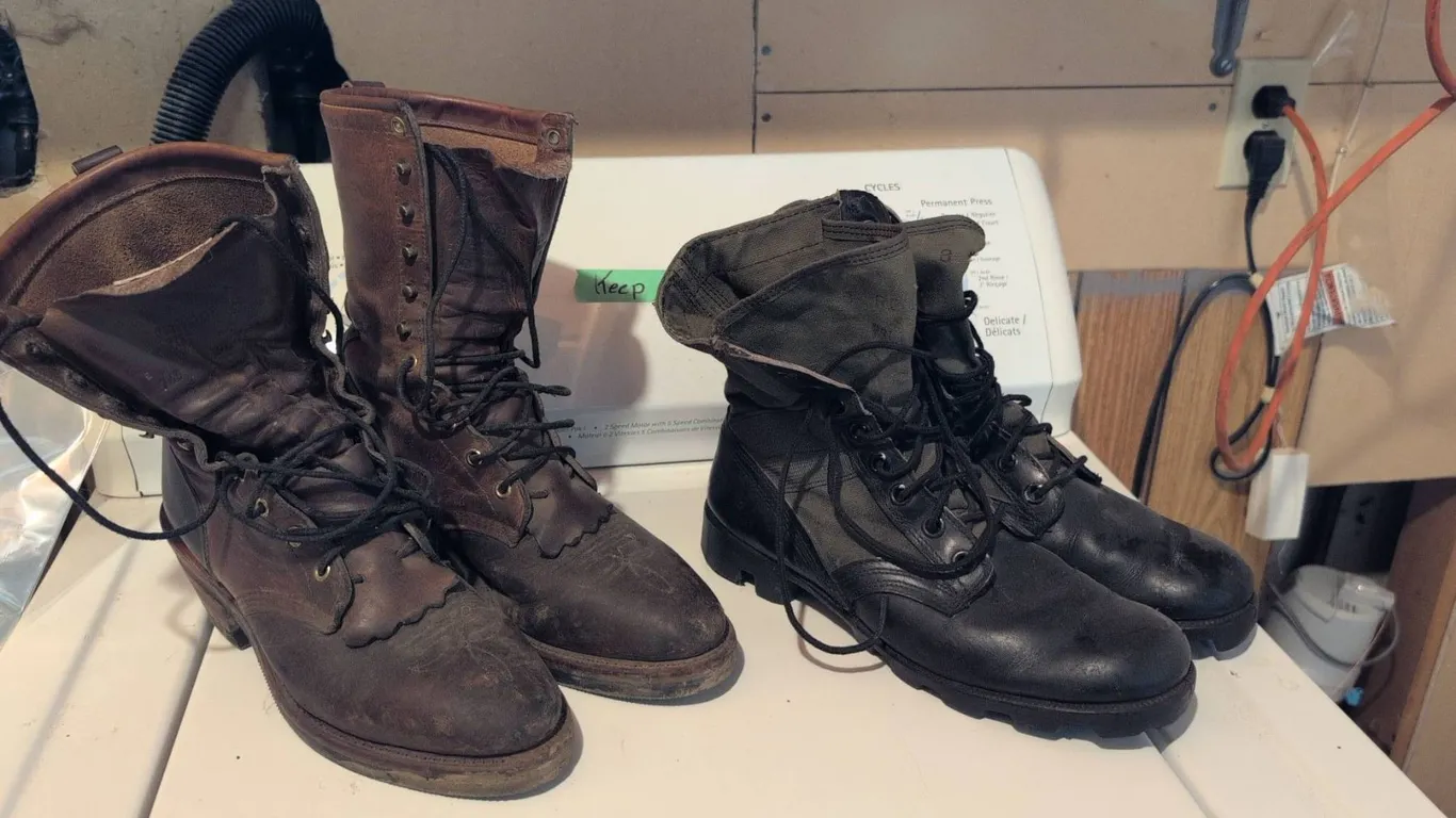 Two Pairs Combat Boots Chippewa and Black Leather Canvas