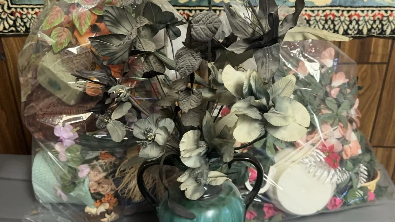 Artificial Floral Arrangements With Blue Mountain Pottery Vase