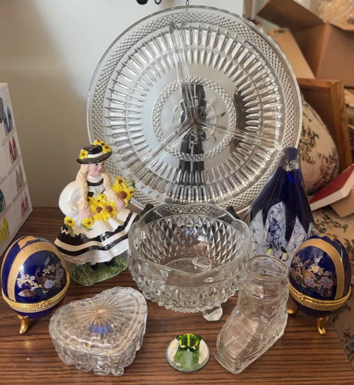Cut Glassware, Porcelain Figurine, Decorative Eggs and Art Glass