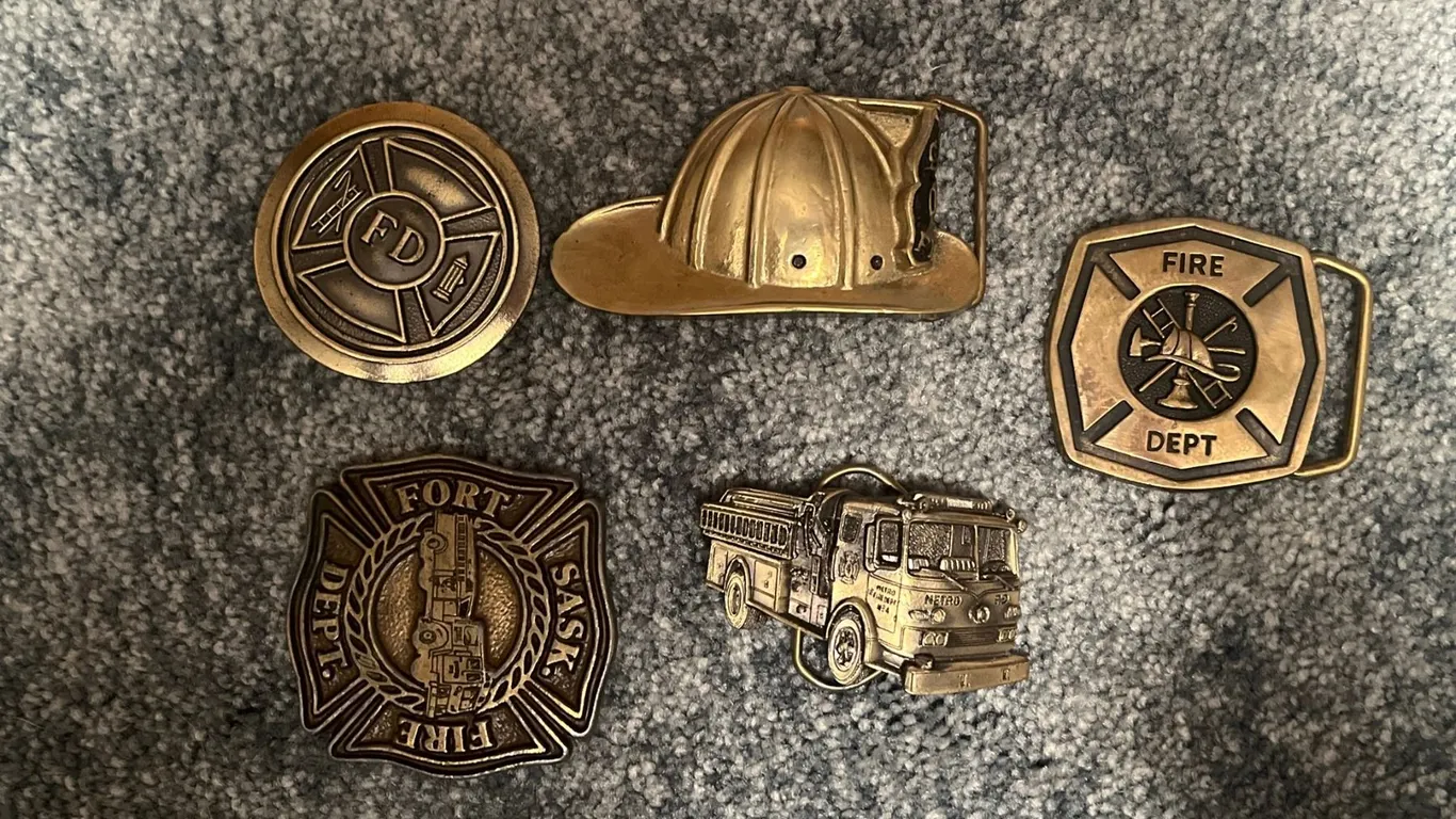 5 Brass Firefighter Themed Belt Buckles