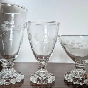 Etched Glass Goblets with Beaded Bases, 18 Pieces