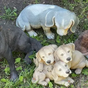 Five Dog Lawn Ornaments, Mixed Materials