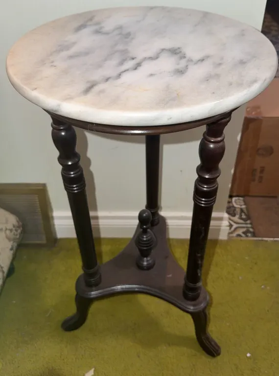 Marble Top Spindle Leg Side Table