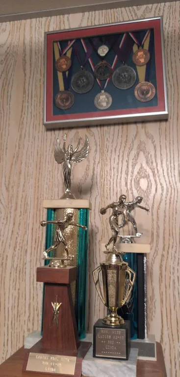 Bowling Trophies and Framed Athletics Medals Collection