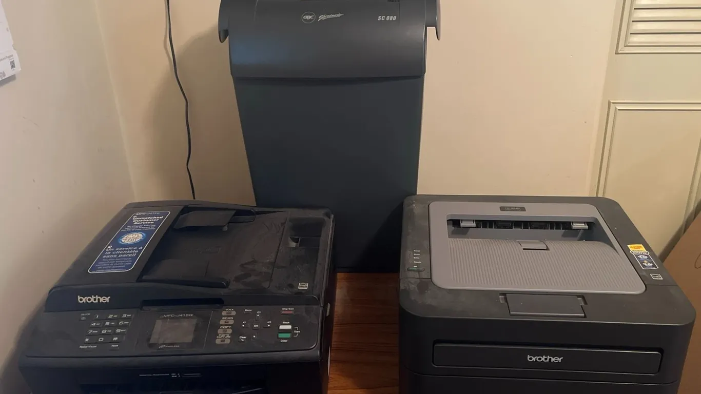 Brother Multifunction Printer, Brother HL-2270DW Printer, and GBC ShredMaster SC080 Shredder