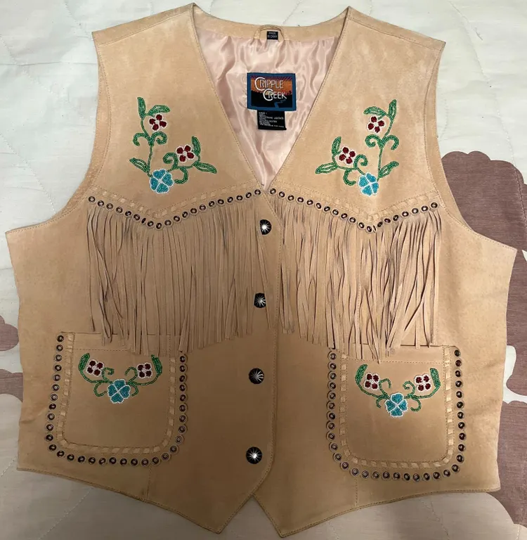 Cripple Creek XXL Genuine Leather Vest with Beaded Floral Details