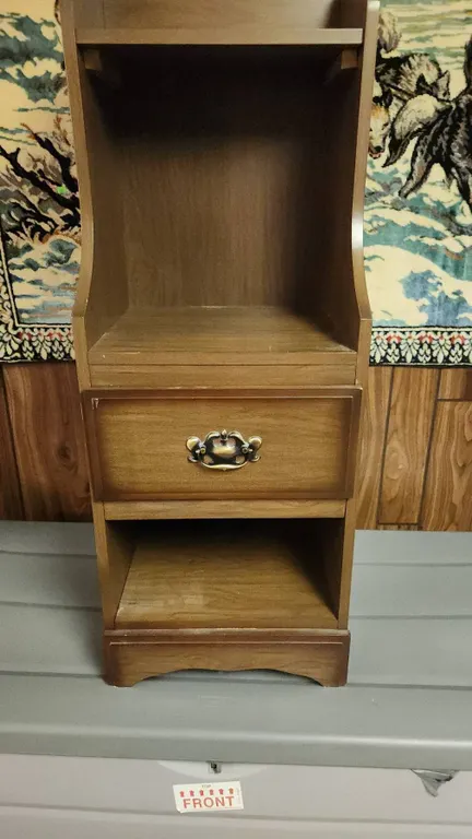 Wood Veneer Nightstand with Drawer and Open Storage