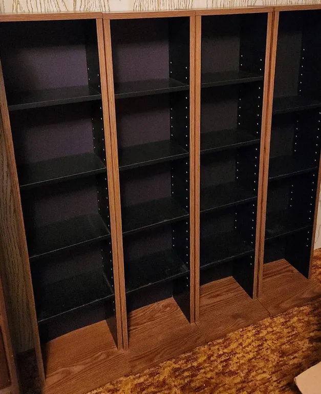 Four-Section Adjustable Shelving Unit with Wood Trim