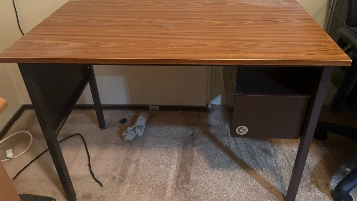 Metal Office Desk with Faux Wood Top and Drawer 36x20x29 in