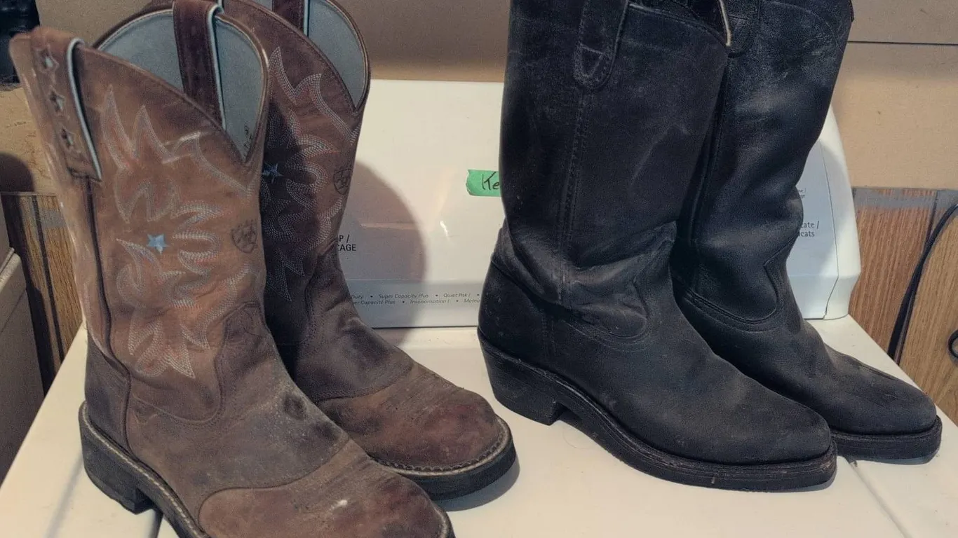 Ariat Leather Western Boots & Black Leather Work Boots, 2 Pairs