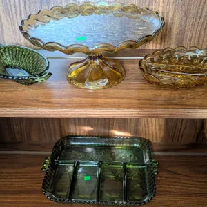 Amber and Green Depression Glass, 4 Pieces