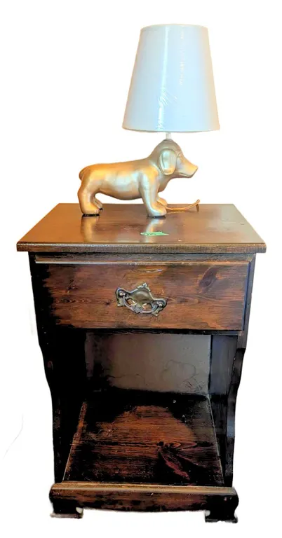 Wooden Nightstand With Drawer and Dog Lamp