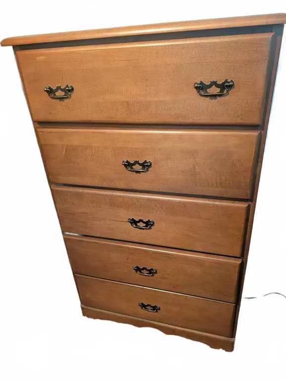 Five-Drawer Wood Chest with Brass-Tone Handles