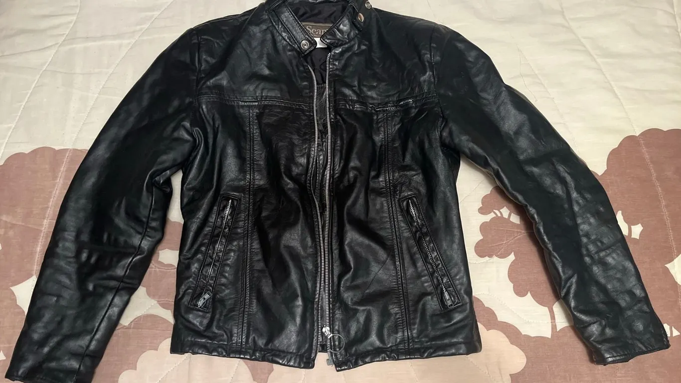 Sears Men's Black Leather Jacket Size 38