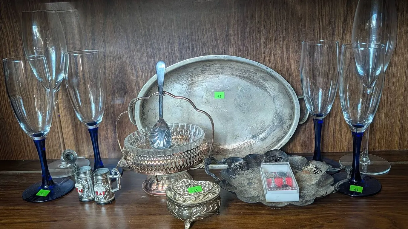 Electroplated Serving Collection w/ Crystal Stemware