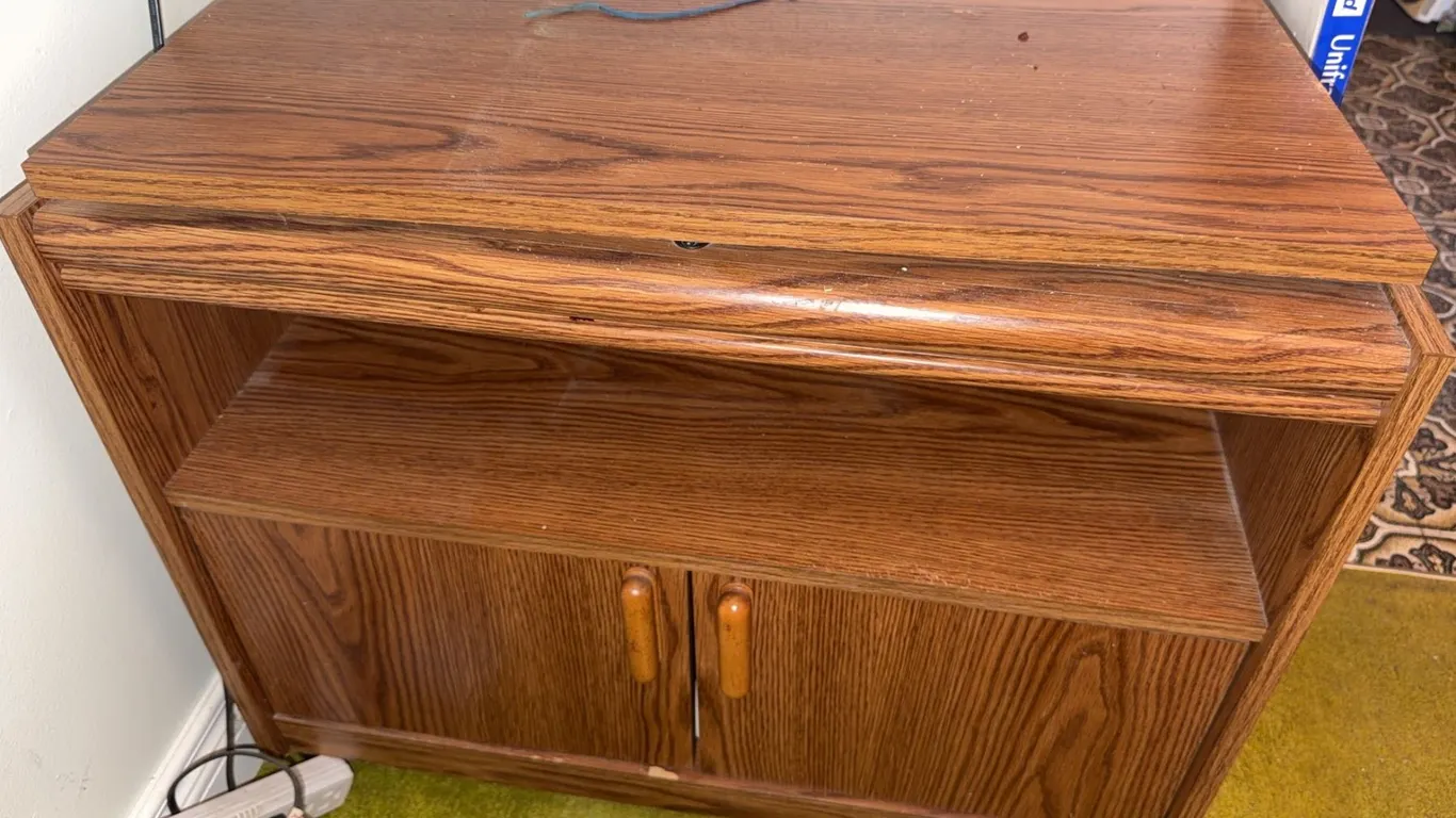 Wood-Look Laminate TV Stand on Casters with Cabinet Doors