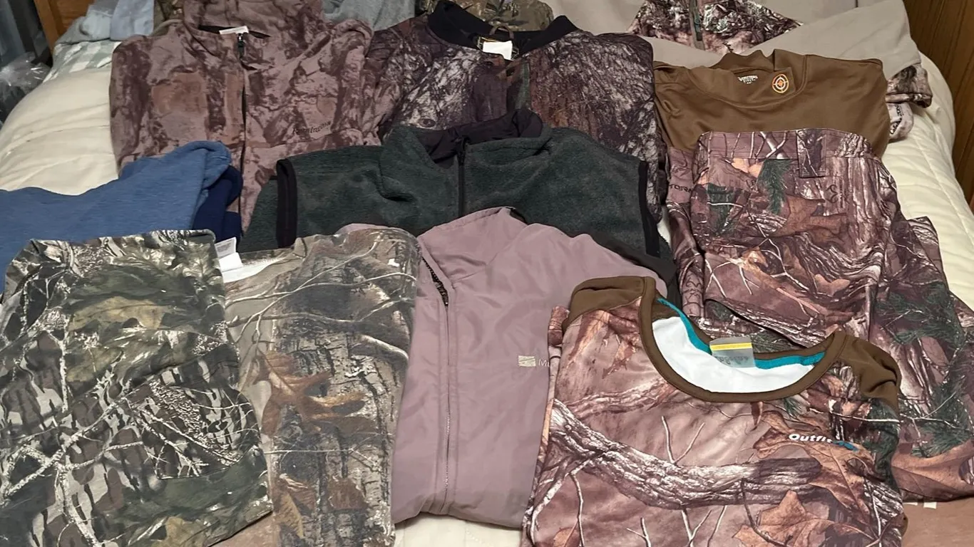 Outdoor and Camouflage Clothing Lot, Various Brands and Sizes