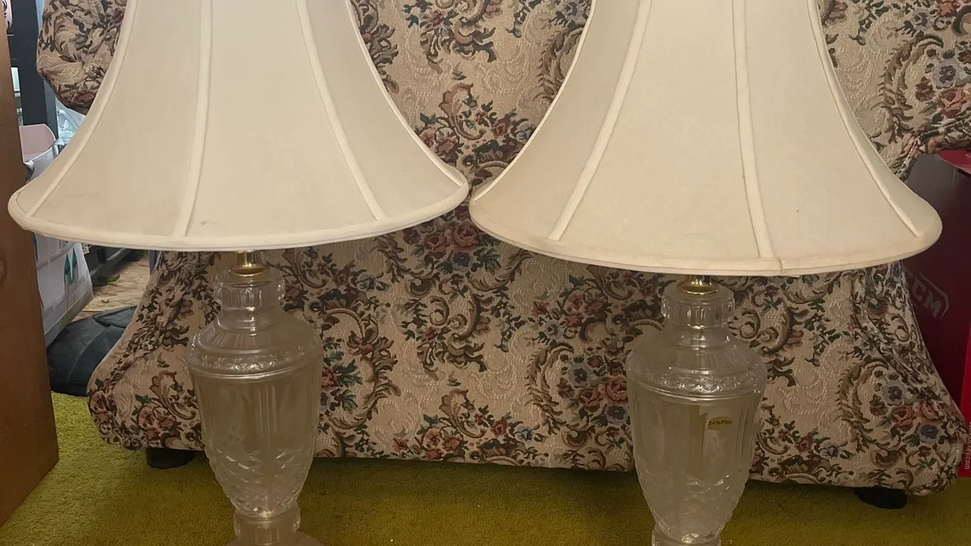 Cut Crystal Table Lamps with Brass Bases