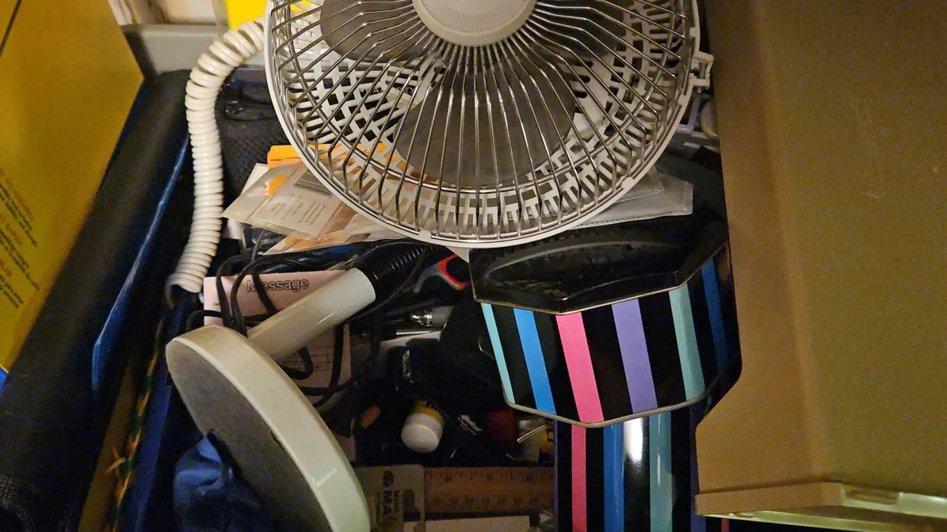 Large Assortment of Office Supplies, Stationery, Fans, and Office Equipment
