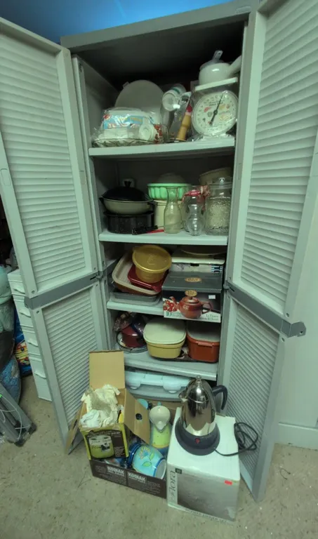 Kitchenware Items Including Teapot, Glassware, Tupperware, and Electric Percolator
