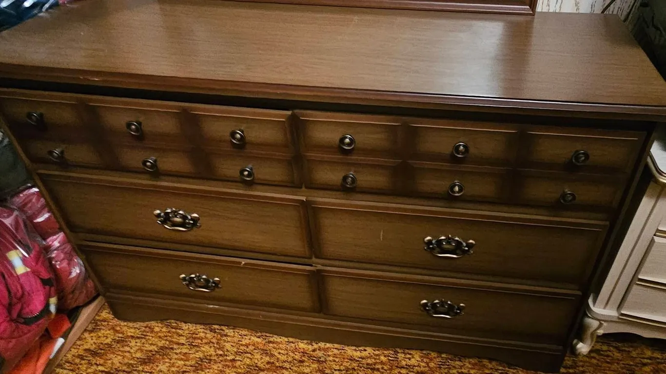 Wooden Six Drawer Dresser with Mirror