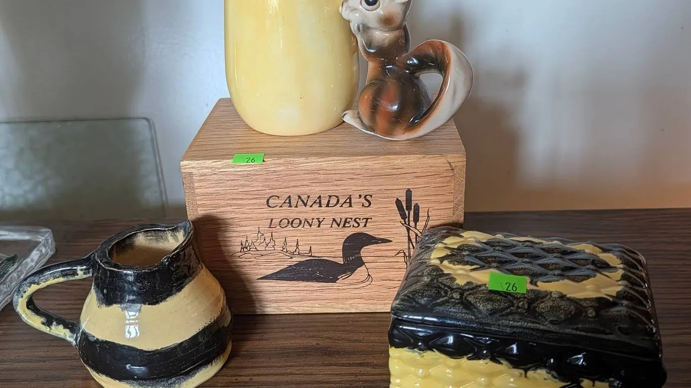 Loon Coin Bank with Coin Contents and Handmade Ceramics