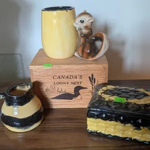 Loon Coin Bank with Coin Contents and Handmade Ceramics
