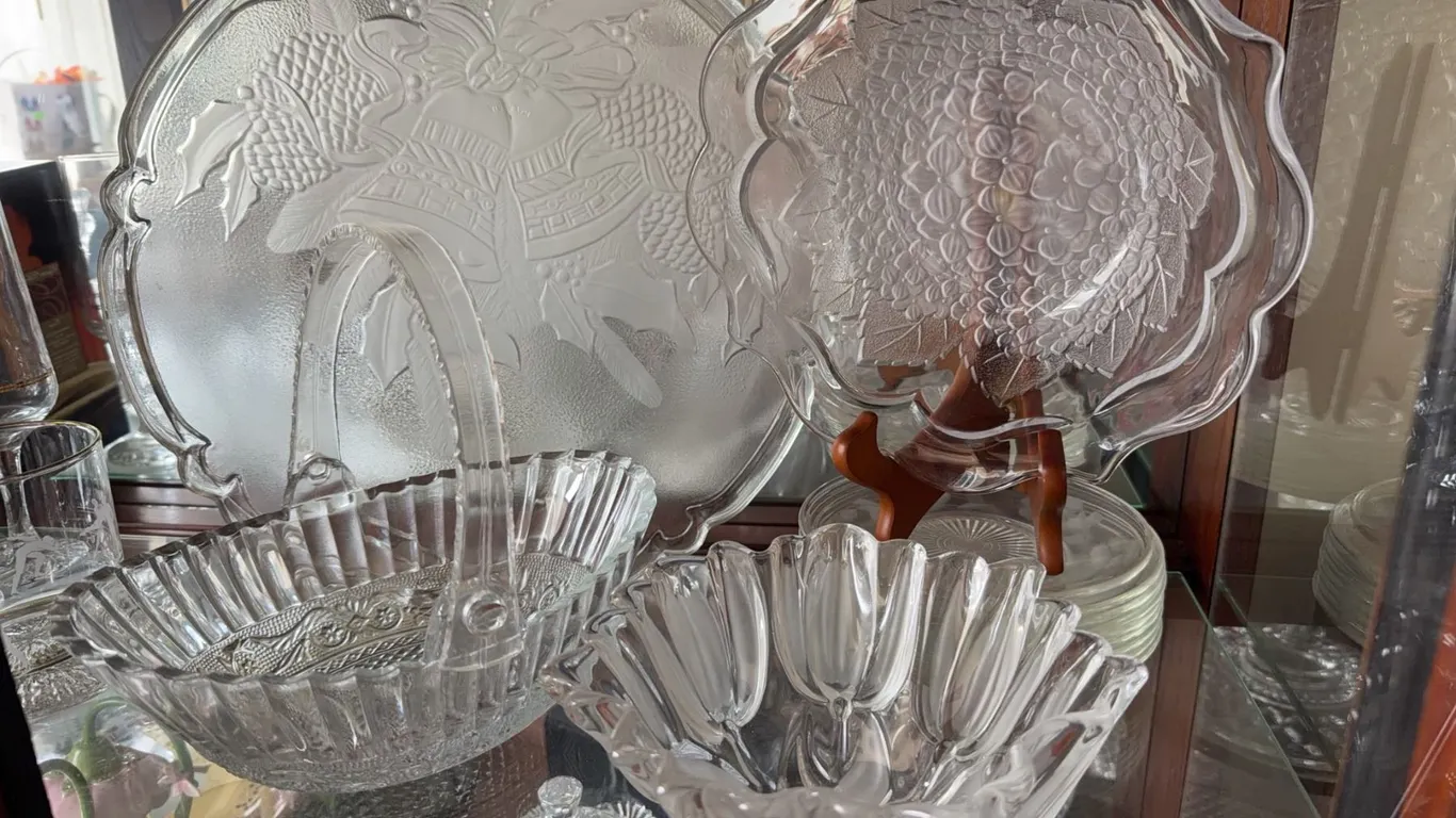 Pressed Glass Serving Bowls, Platters, and Plates Including Studio Nova and Arcam