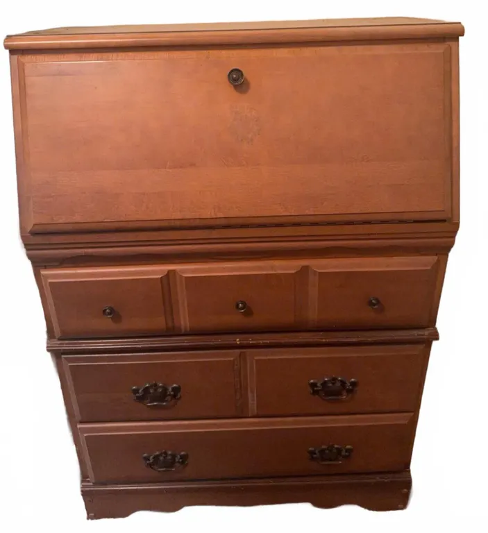 Wooden Secretary Desk with Drawers and Drop-Front Writing Surface