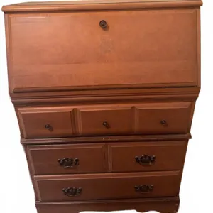 Wooden Secretary Desk with Drawers and Drop-Front Writing Surface