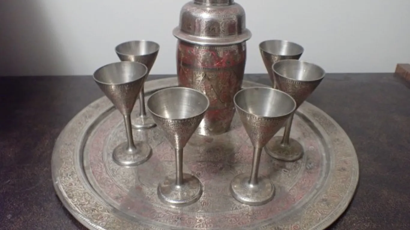 Vintage Islamic Ornate Metal Cordial Set