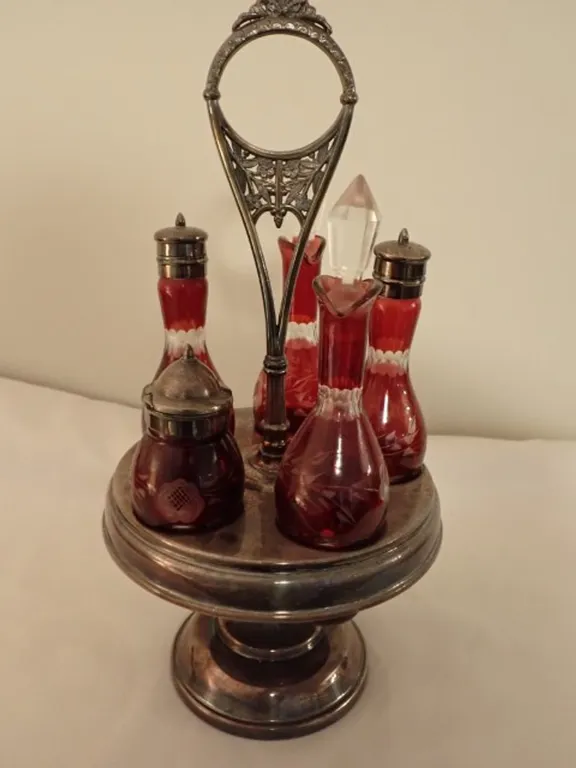 Antique Victorian Cranberry Cruet Set