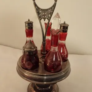 Antique Victorian Cranberry Cruet Set