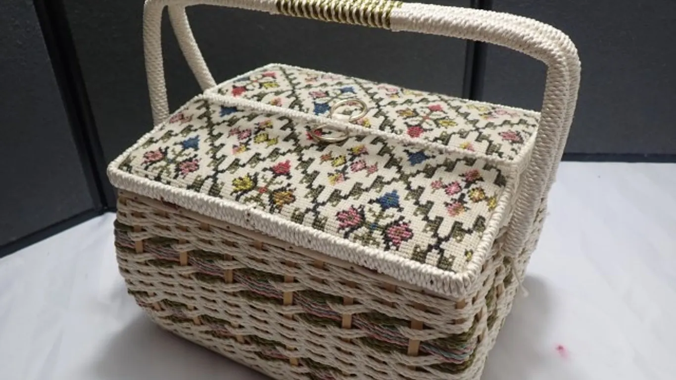 Vintage Woven Sewing Basket