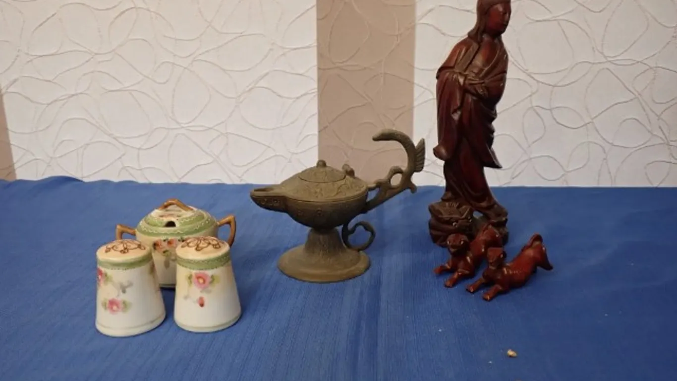 Guanyin Wooden Figurine, Aladdin-Style Burner +