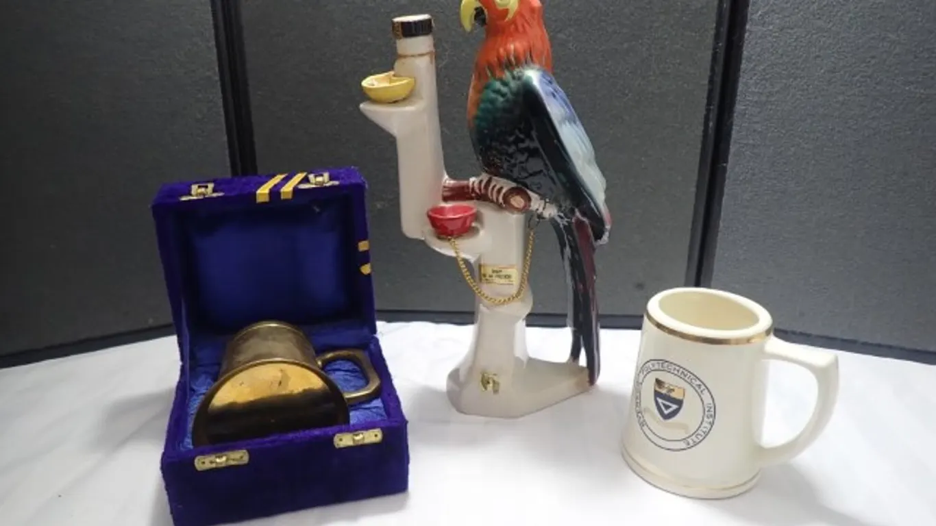 Beer Steins and Parrot Liquor Bottle