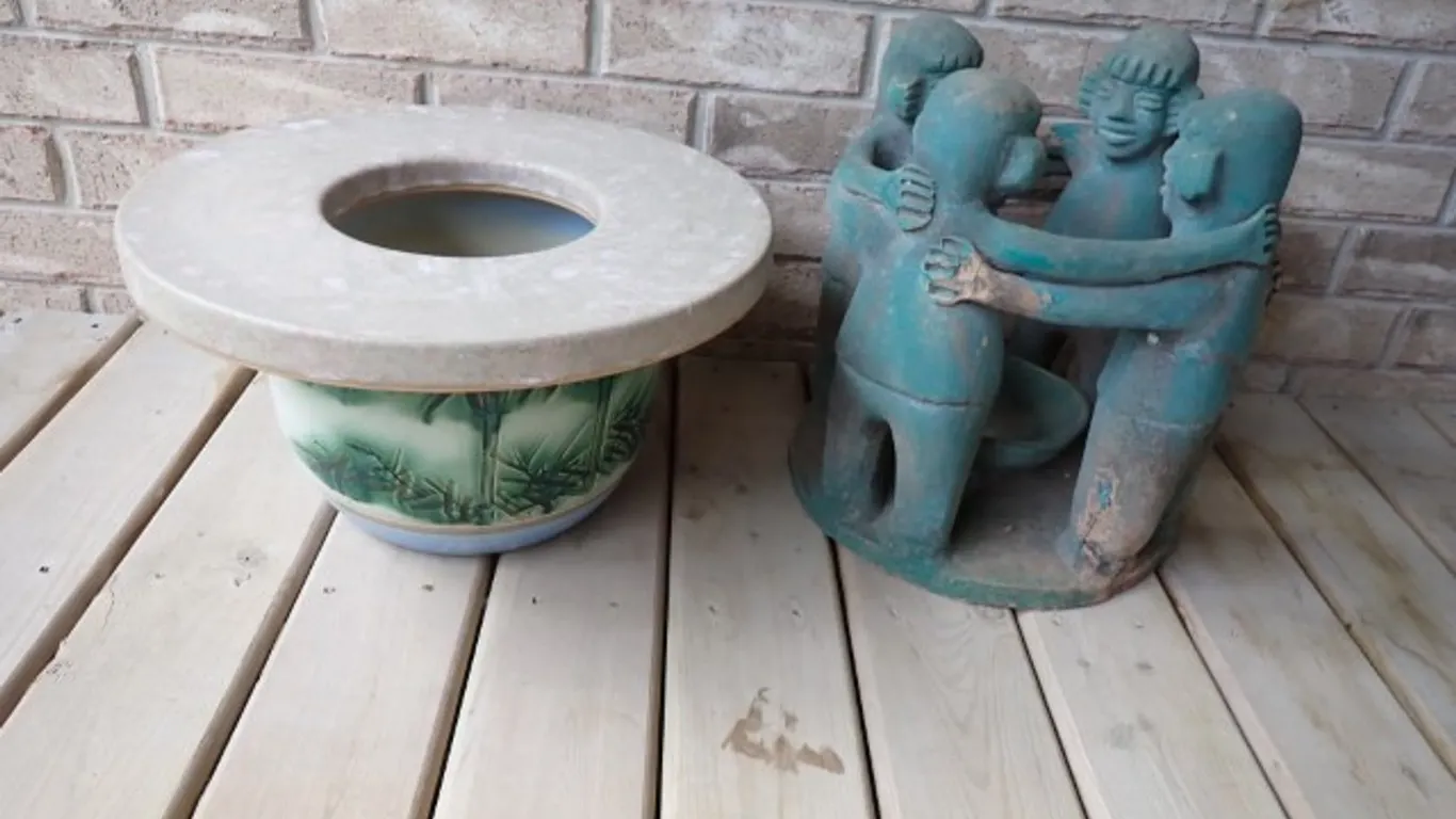 Clay "Circle Of Friends" Statue & Clay Planter