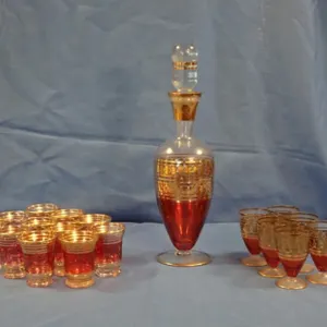 Bohemian Ruby Red Cordial Decanter Set+