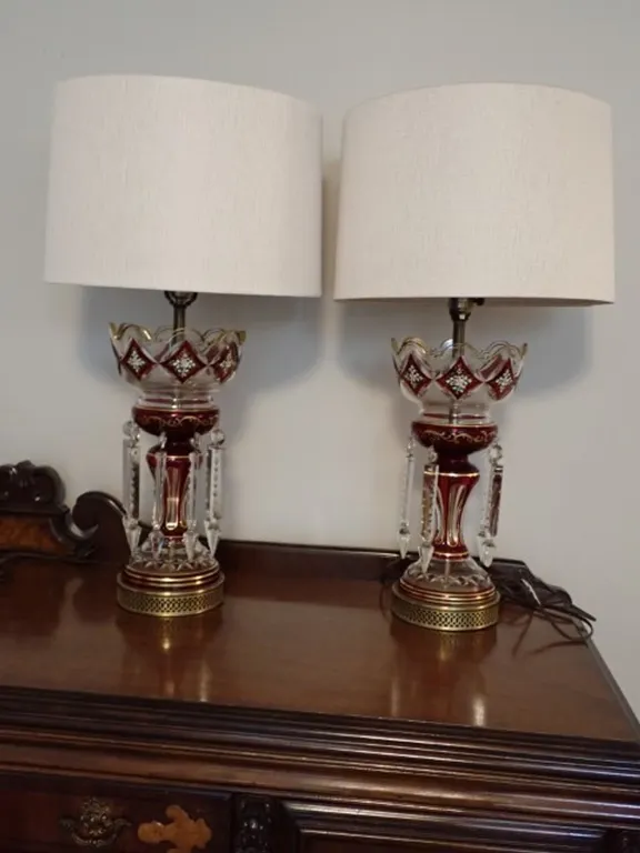 Bohemian Ruby Red Lustre Lamps