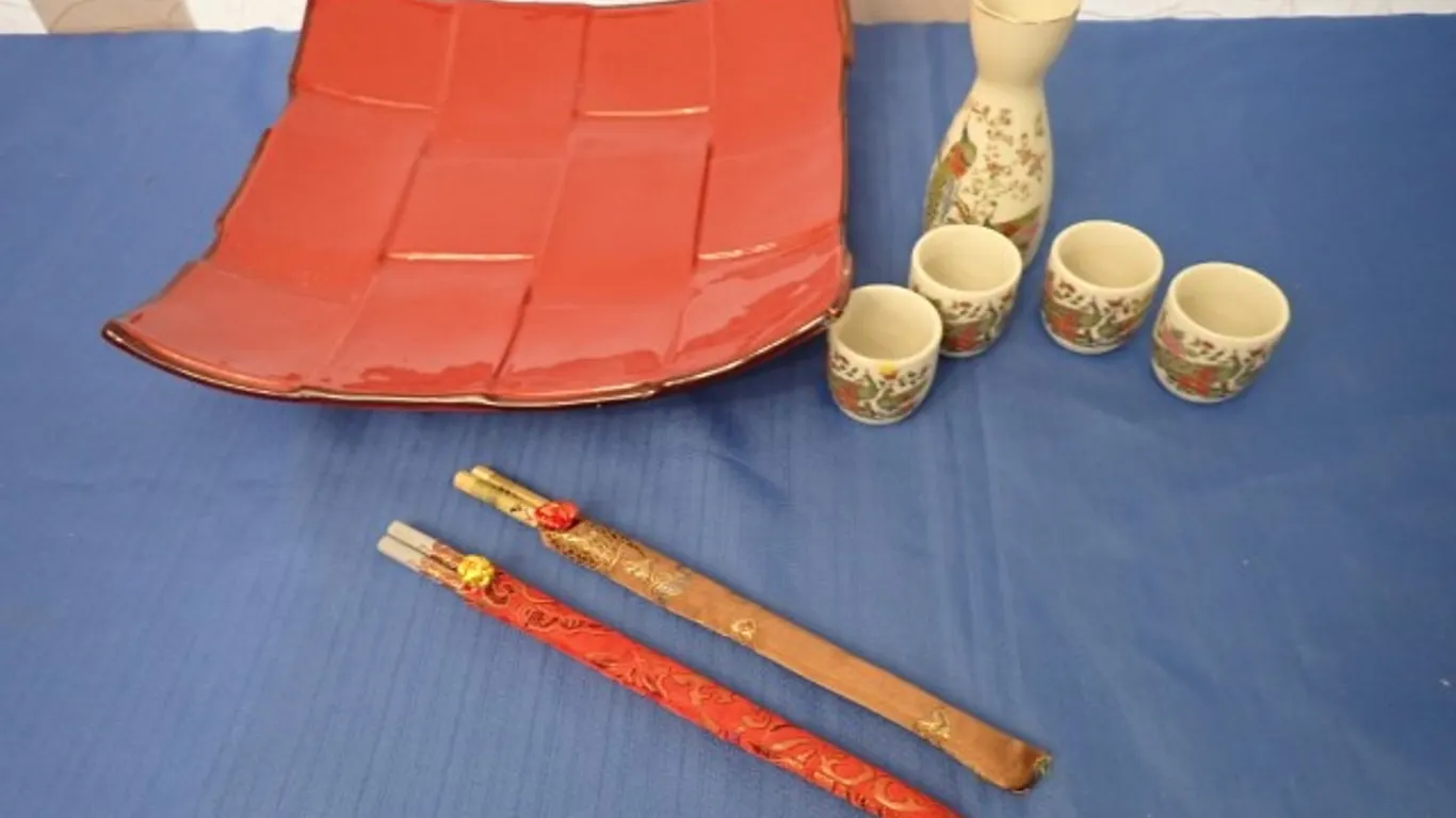 Small Sake Set With Decorative Chopsticks +