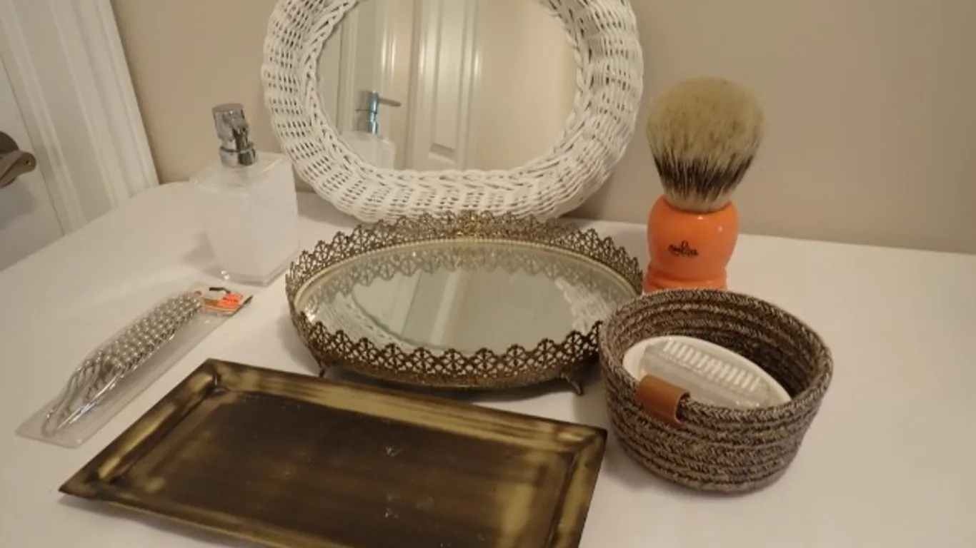 White Wicker Mirror, Mirrored Vanity Tray & More