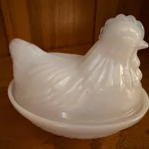 White Milk Glass Hen on Nest Covered Dish