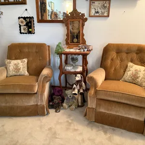 Pair of Vintage Velvet Upholstered Armchairs with Pillows